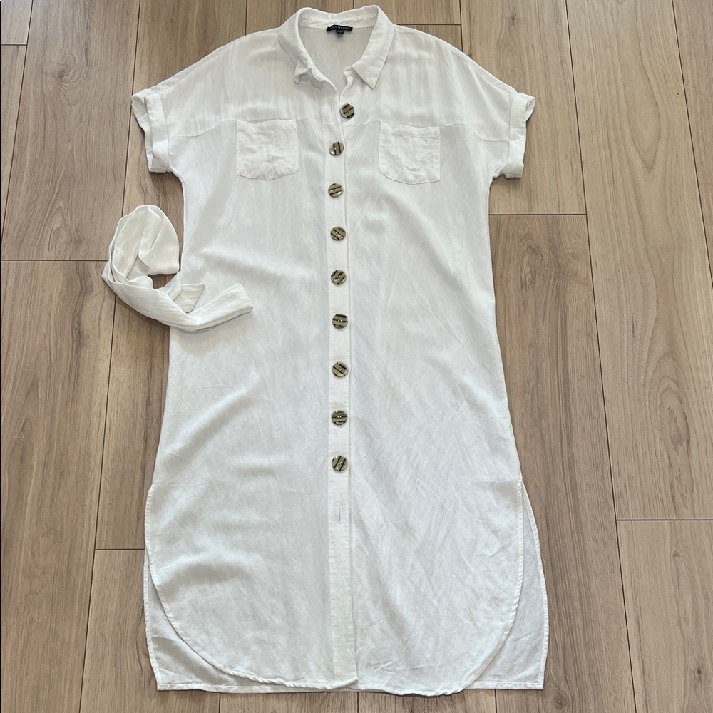 Lily Black White Button-Front Short Sleeve Shirt Tunic Dress